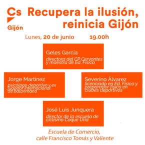 Cs organiza este lunes una charla sobre deporte bajo el título “Recupera la ilusión, reinicia Gijón” 